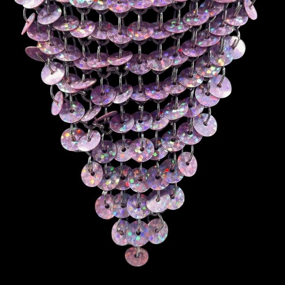 Pink Purple Sequin Statement Necklace Earrings Set Festival Costume Party - Picture 3 of 8